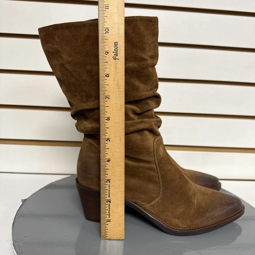 Donna Carolina Boot Slouch Nubuck Suede Leather‎ Cowgirl Western Side Zip 36.5
